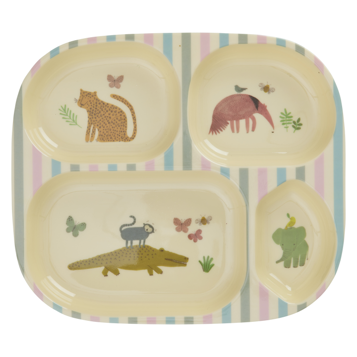 Melamin Kinderteller mit 4er Einteilung Sweet Jungle Print, grün 