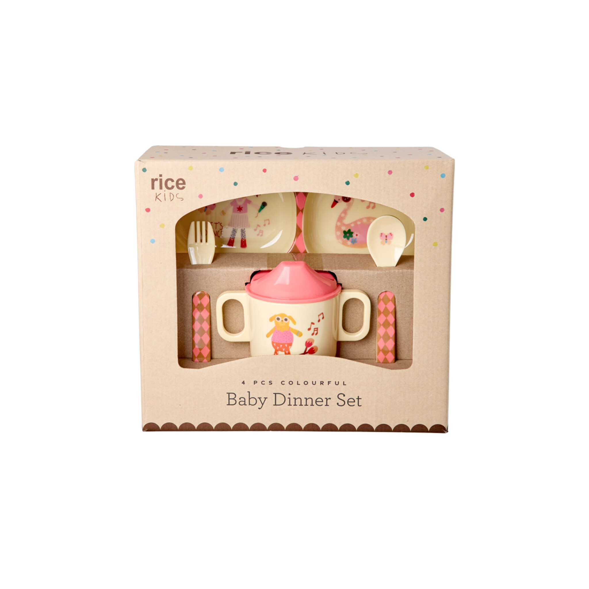 Melamin Baby-Geschirrset Music Band in Geschenkbox, 4-teilig, pink 