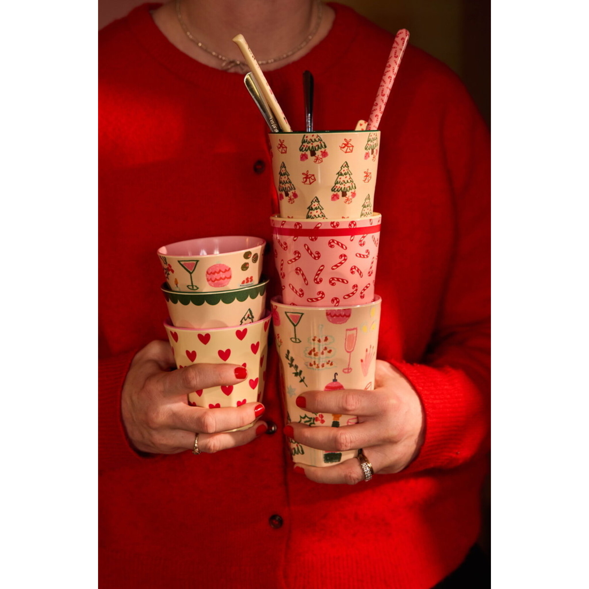 Melamin-Becher Candy Cane – hoch, rot 