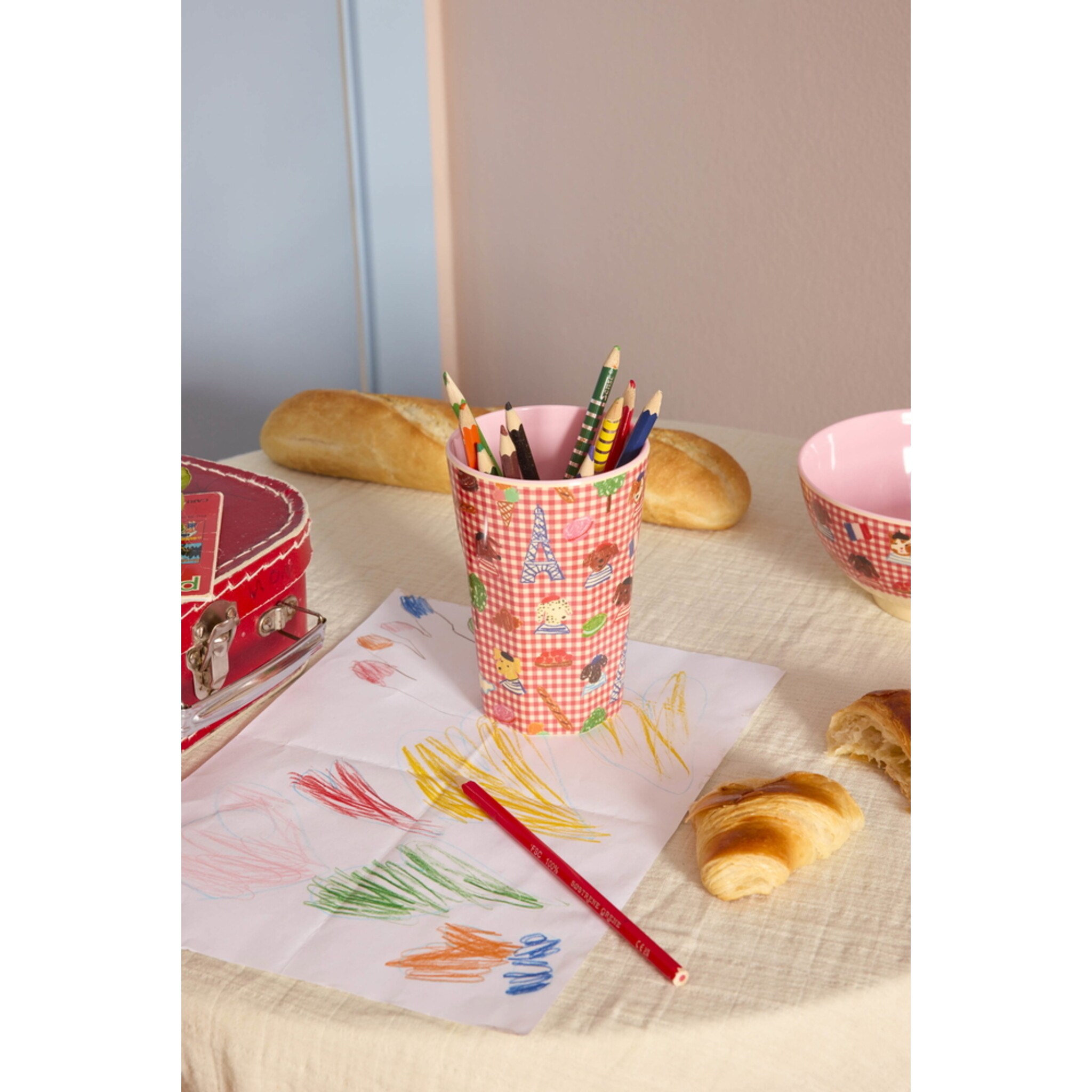 Hoher Melamin Becher Kids in Paris, rot 