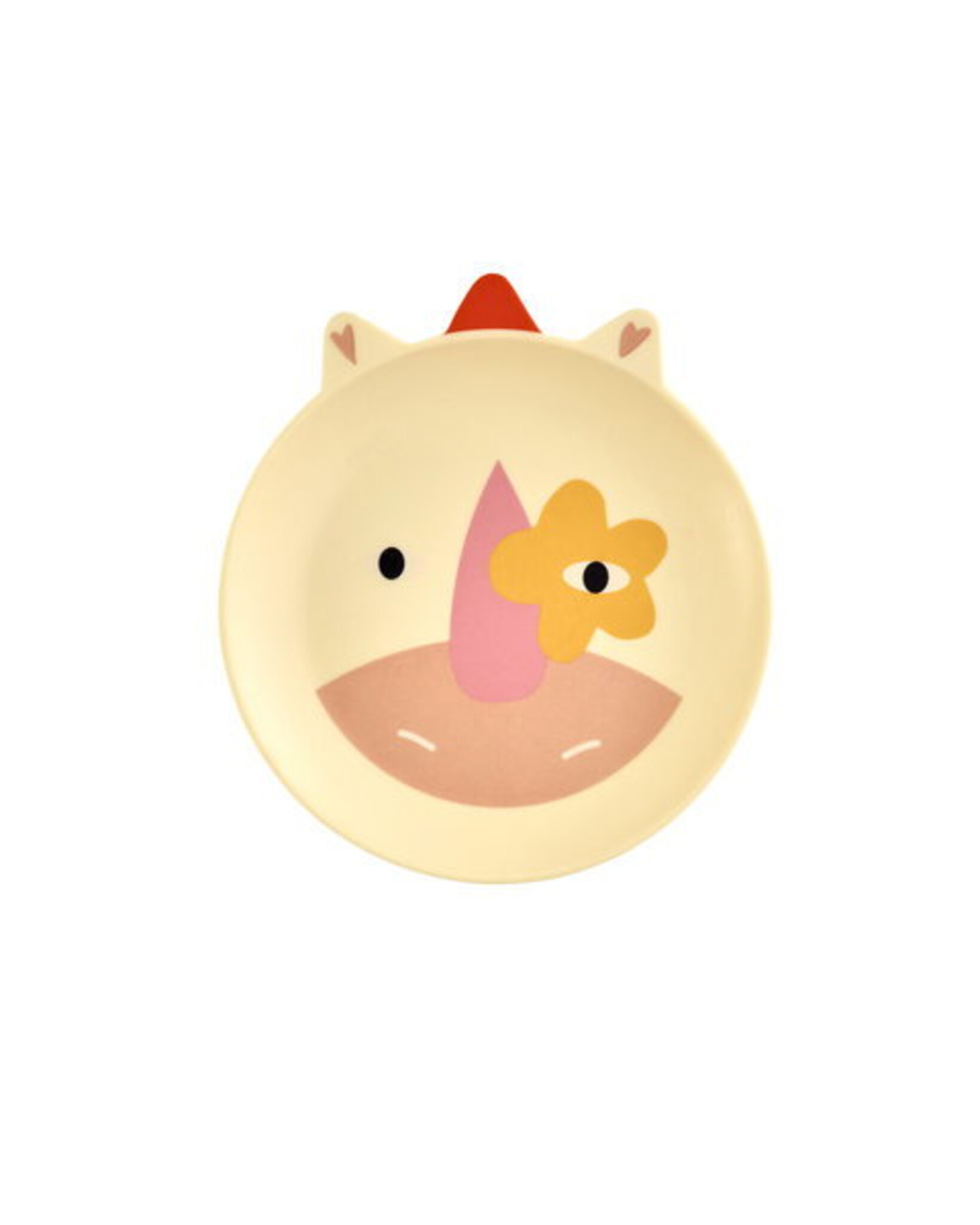 RICE Melamin Kinderteller mit Tiermotiv Matt, creme 