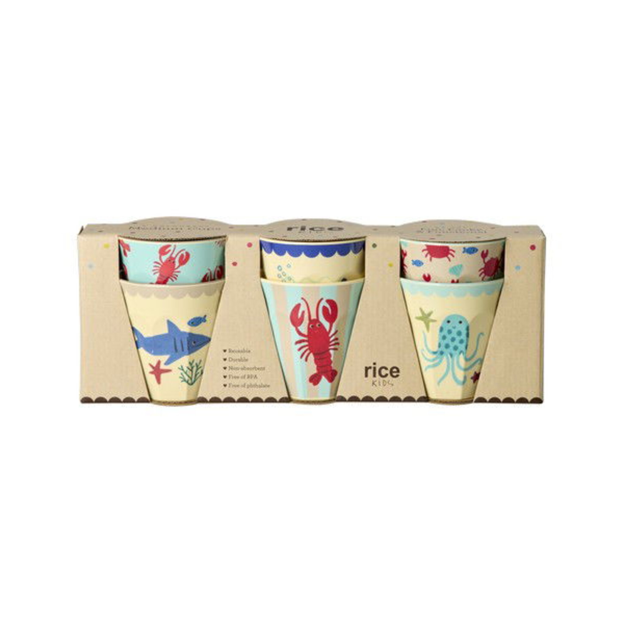 Mittelgroße Melamin Becher Ocean Print 6er Set, blau 