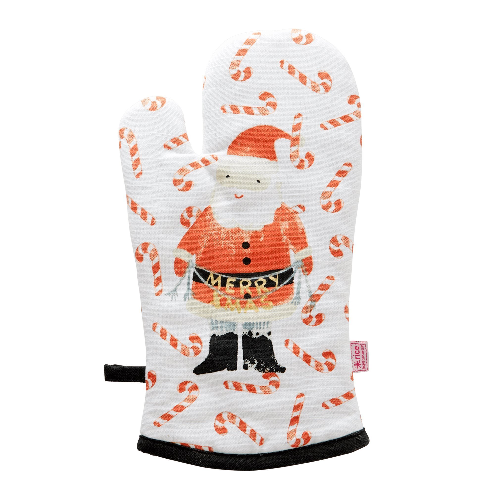 Ofenhandschuh Santa and Candy Cane aus Baumwolle, weiss 