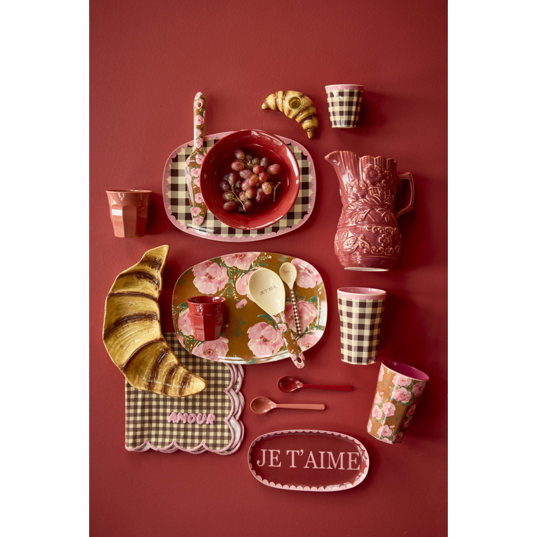 RICE Metall-Tablett Oval JE T'AIME, rot 