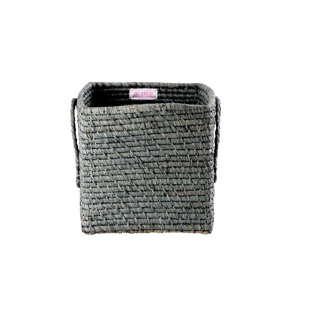 RICE quadratischer Korb Raffia, grau 