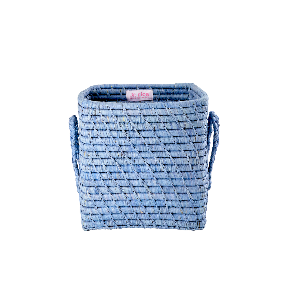RICE quadratischer Korb Raffia, hellblau 