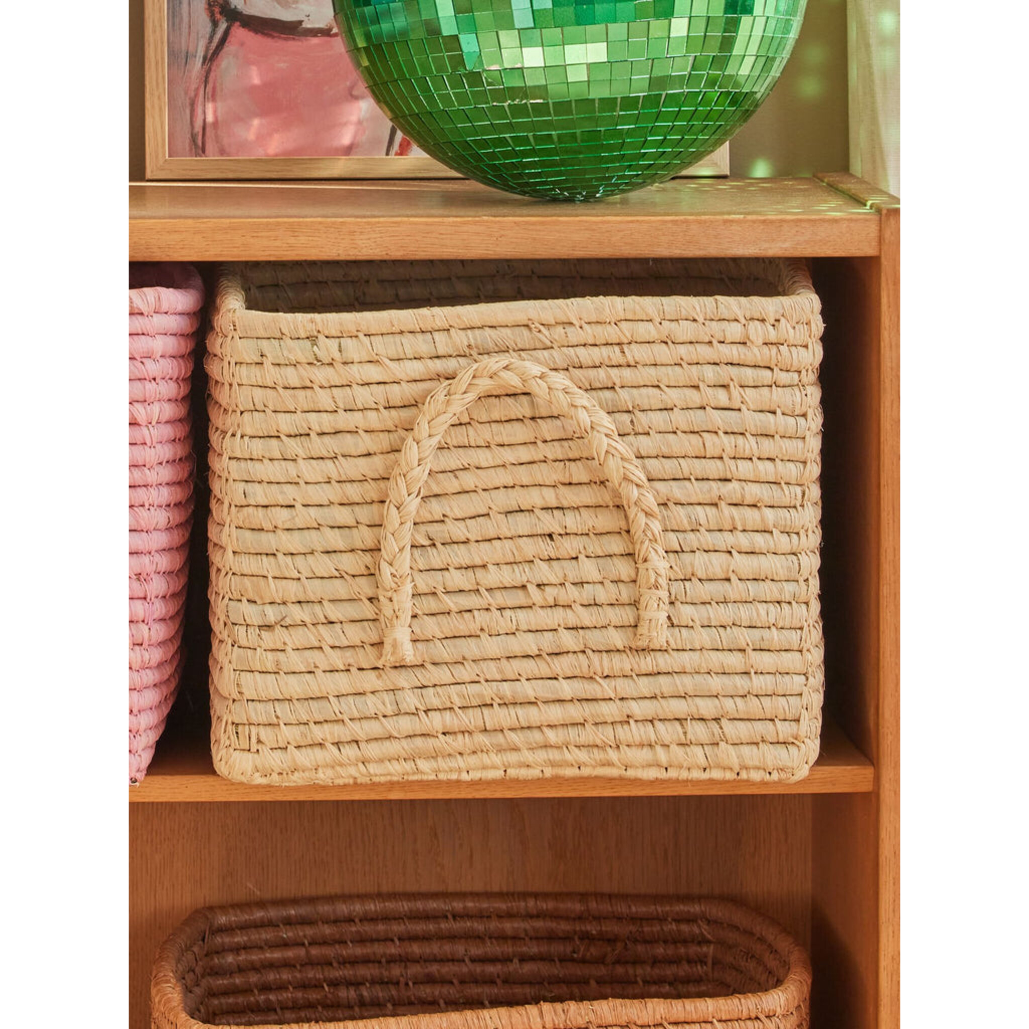 Quadratischer Raffia Aufbewahrungskorb, natur 