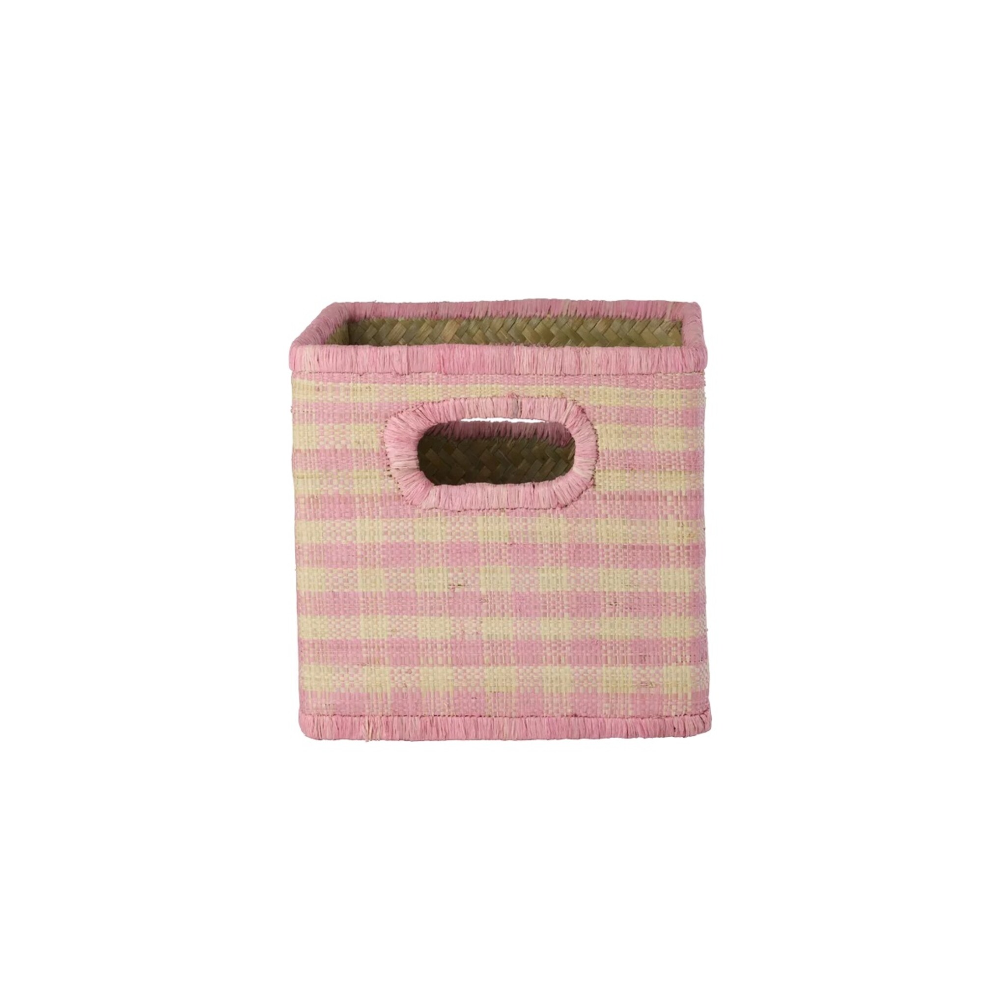 Quadratischer Raffia Korb Pink Checks 30x30x25, pink 20 x 20 x 20 cm