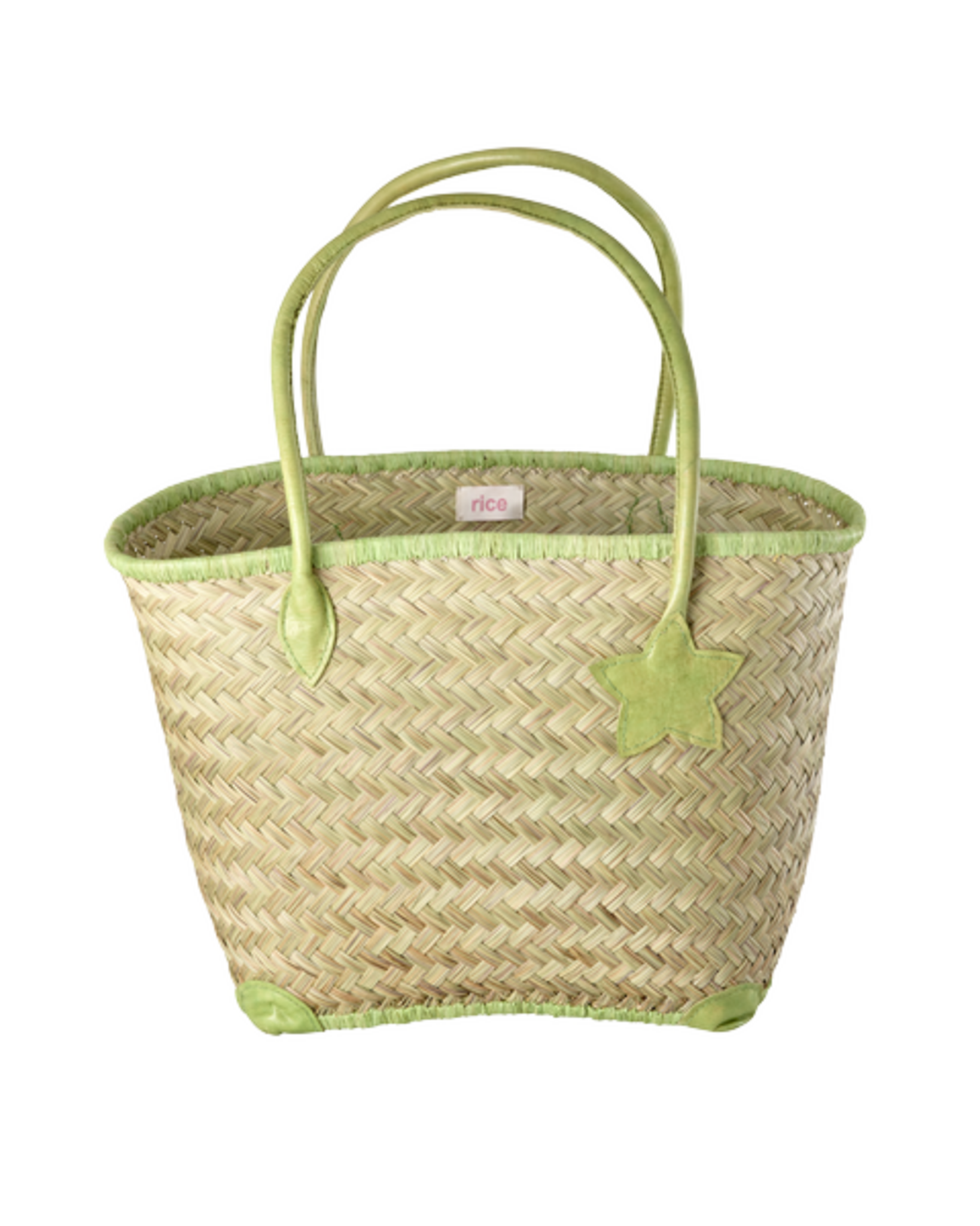 RICE Basttasche groß mit Ledergriffen, grün 