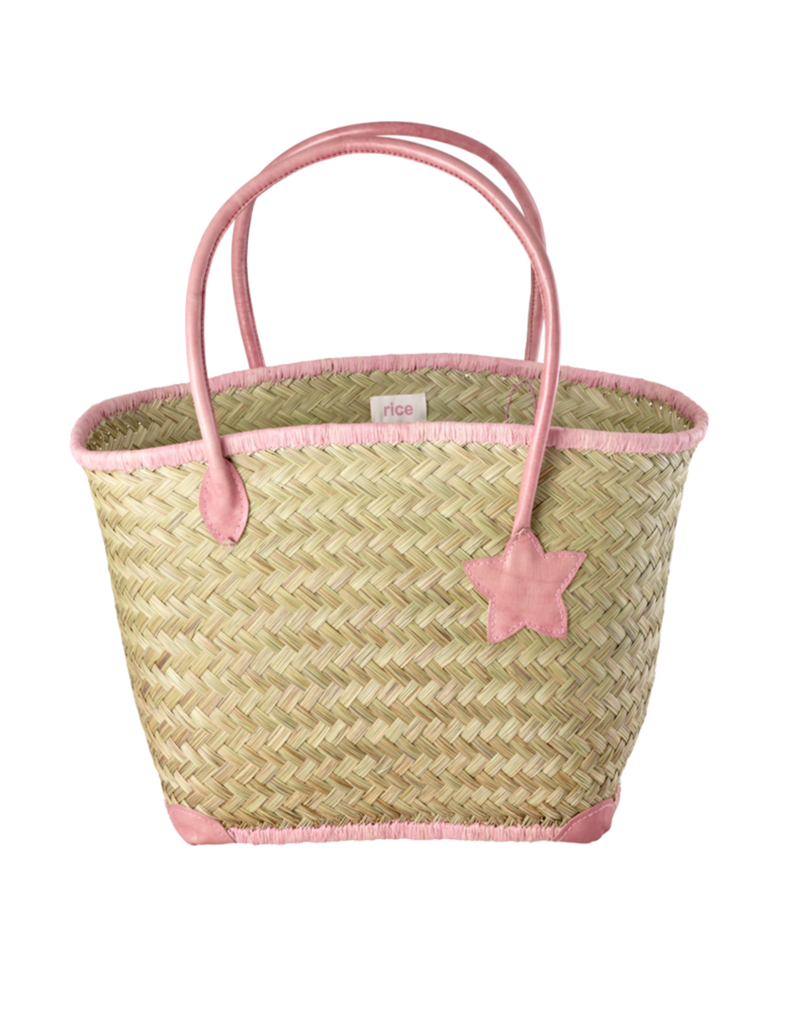RICE Basttasche groß mit Ledergriffen, pink 