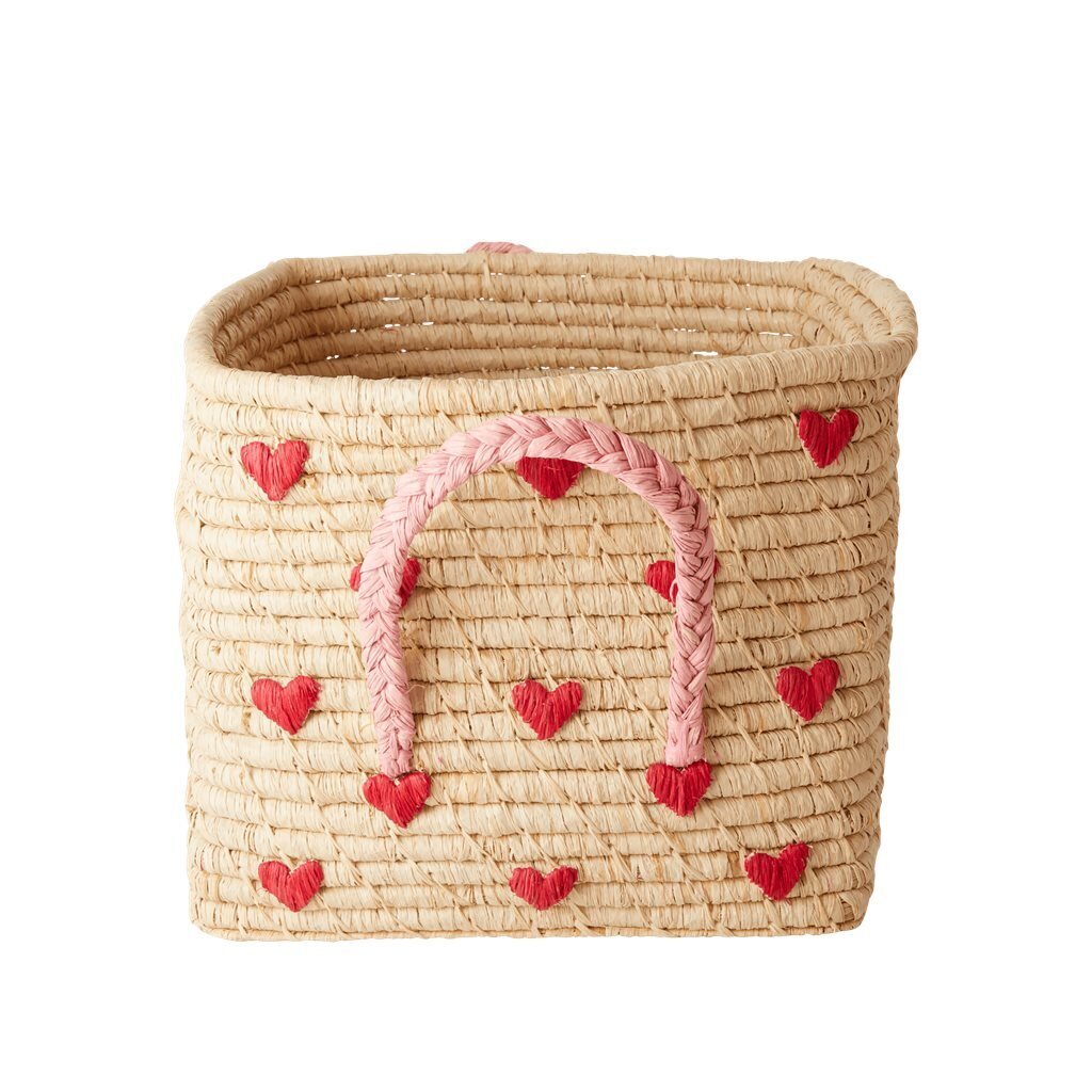 Raffia Korb mit Herzen, natur 