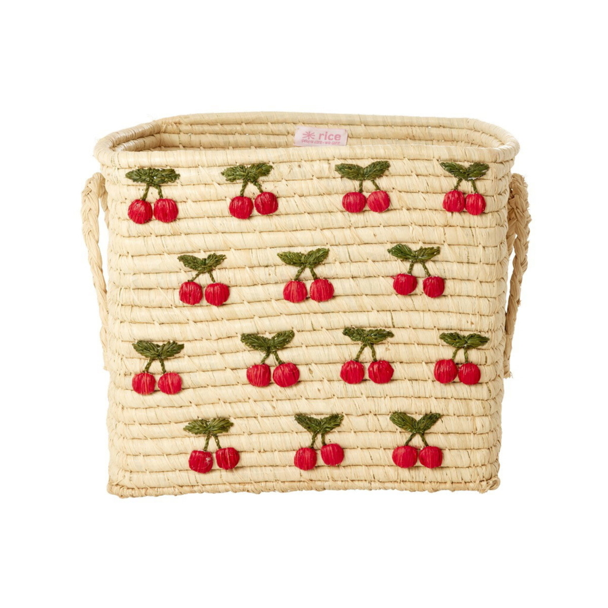 Raffia Korb 30x30x25 cm, Cherries All Over, natur 