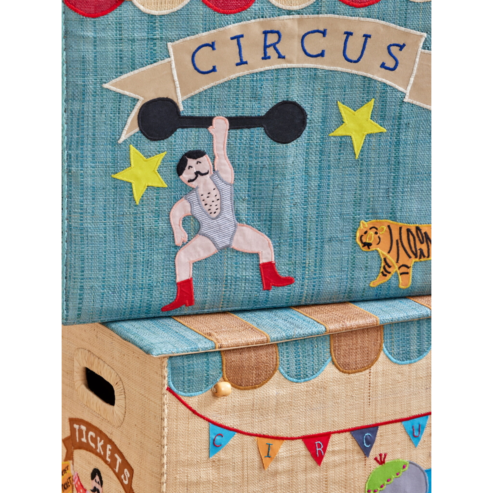 Raffia Aufbewahrungskorb Zirkus aus Bast, faltbar, z.B. für Spielzeug, bunt 52 x 37 x 41 cm