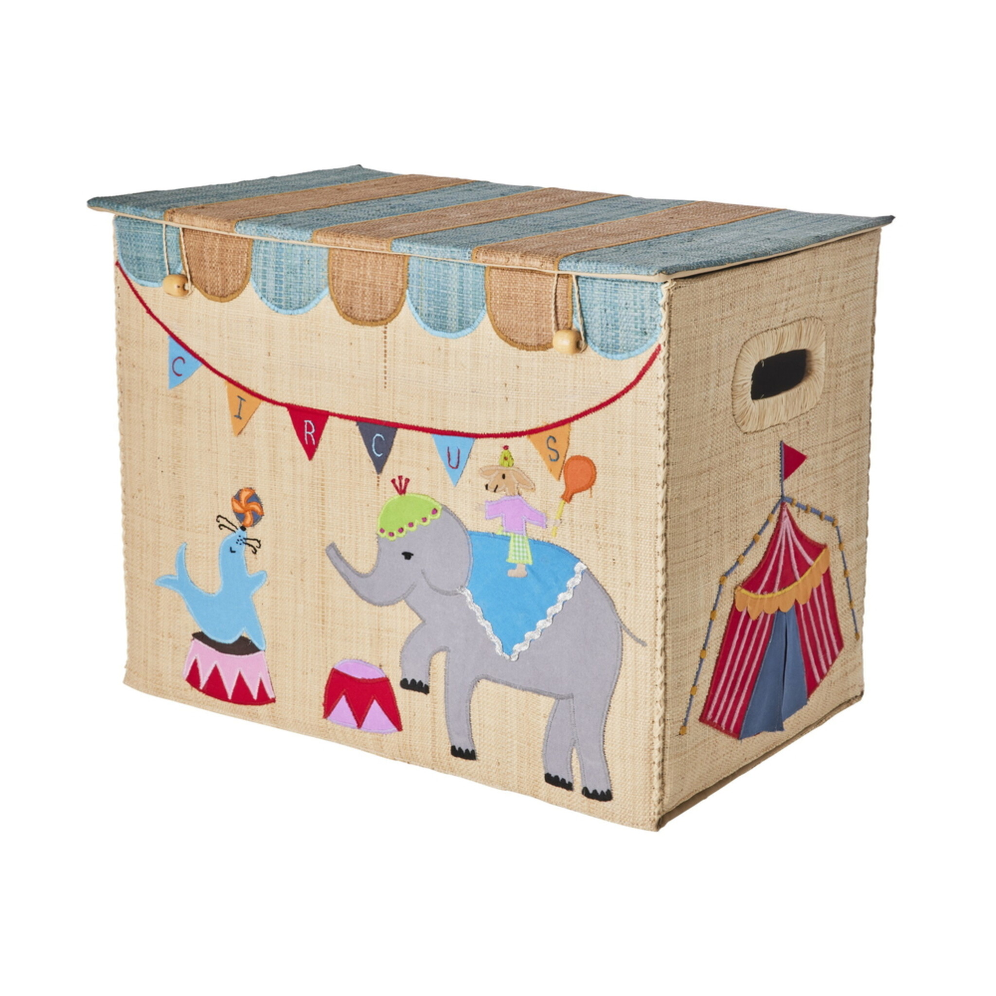Raffia Aufbewahrungskorb Zirkus aus Bast, faltbar, z.B. für Spielzeug, bunt 47 x 28 x 36 cm
