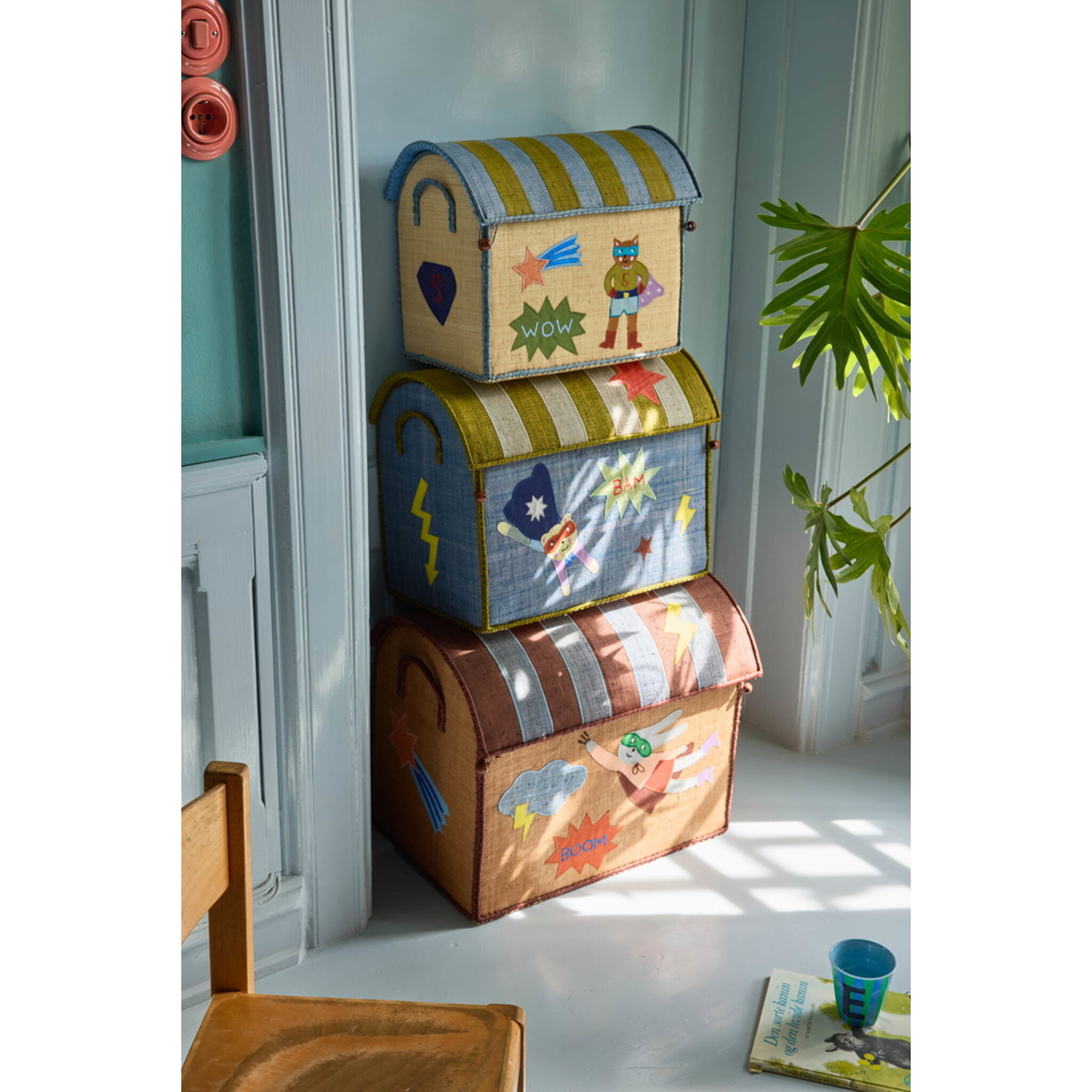 Raffia Spielzeugkörbe Hero Blau – 3er-Set,  