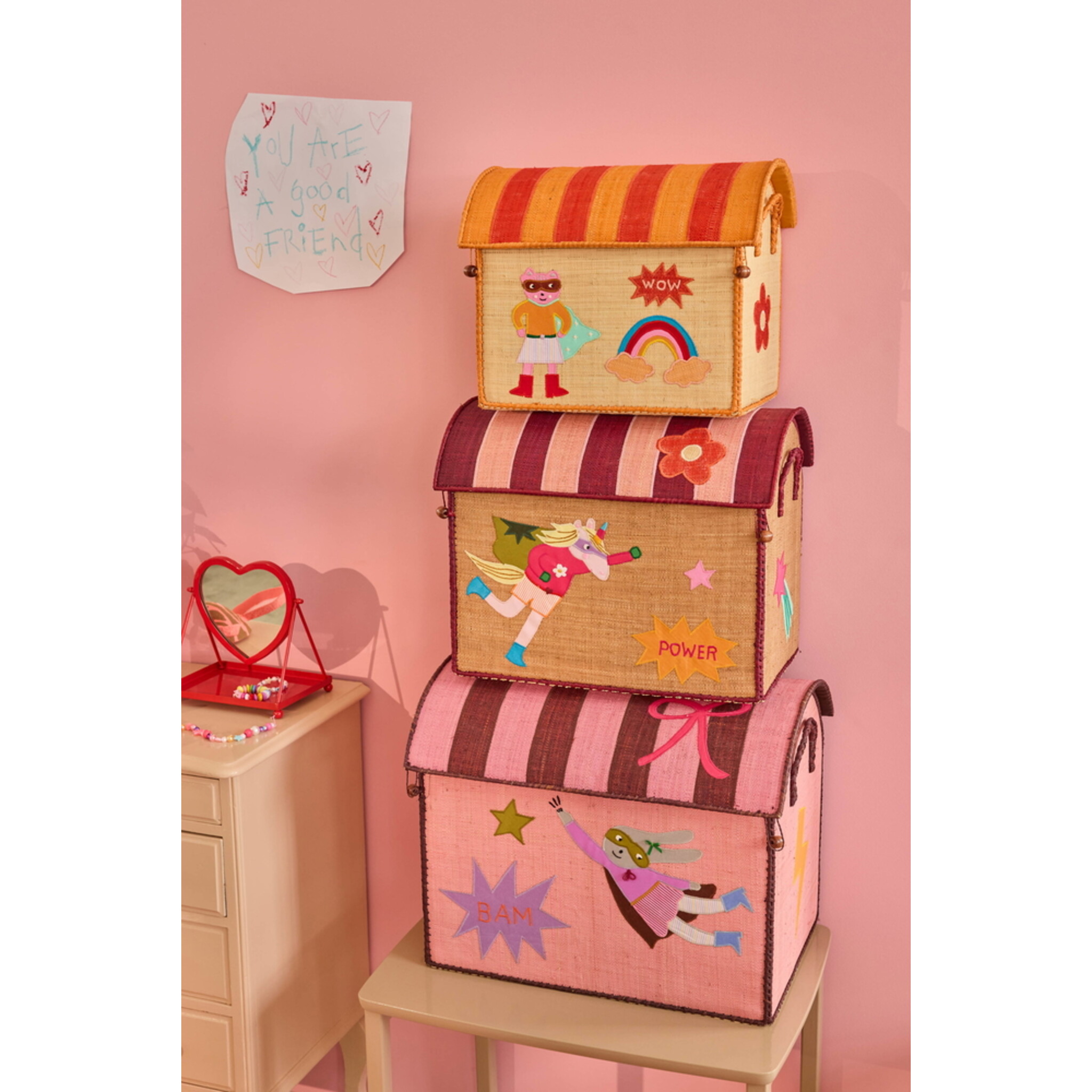 Raffia Spielzeugkörbe Hero Pink – 3er-Set,  