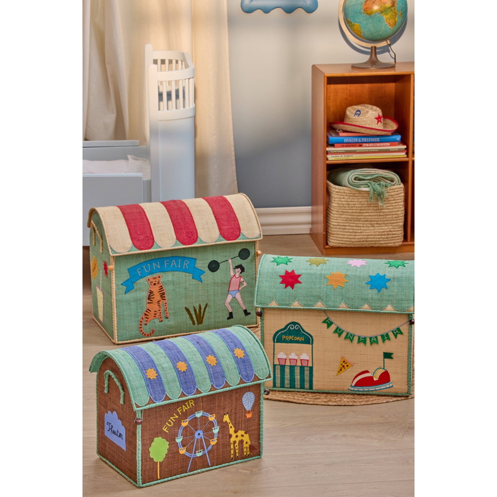 Raffia Spielzeugkörbe Jahrmarkt Mint – 3er-Set, mint 