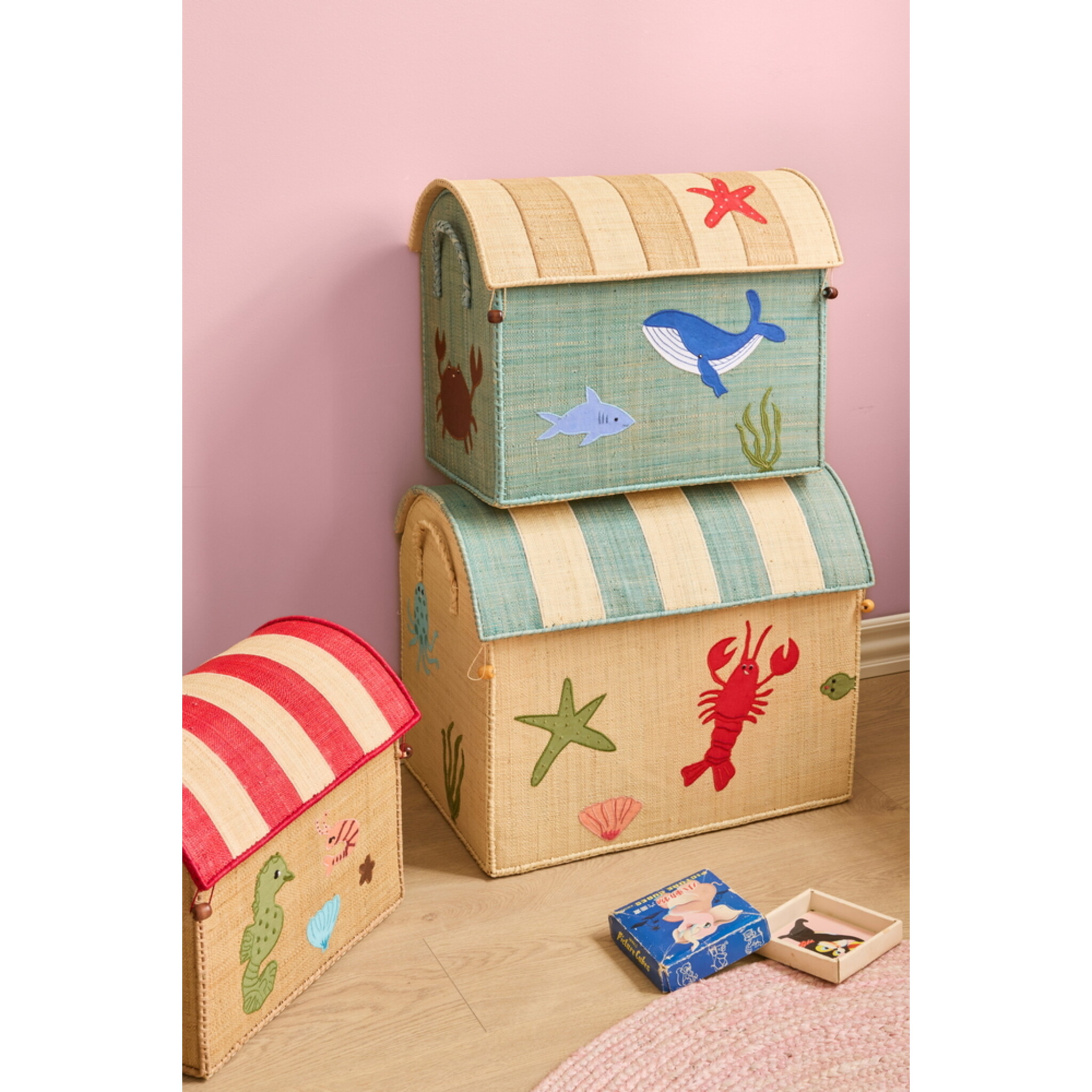 Raffia Spielzeugkörbe Ozean – 3er-Set, bunt 