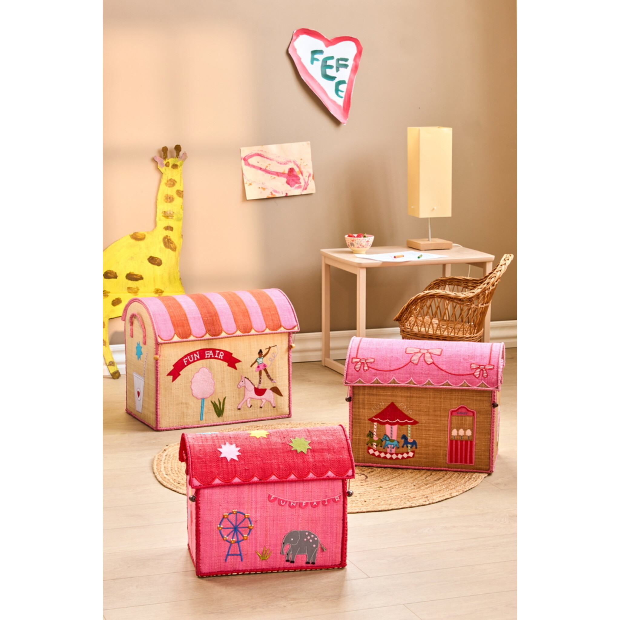 Raffia Spielzeugkörbe Fun Fair Pink – 3er-Set,  