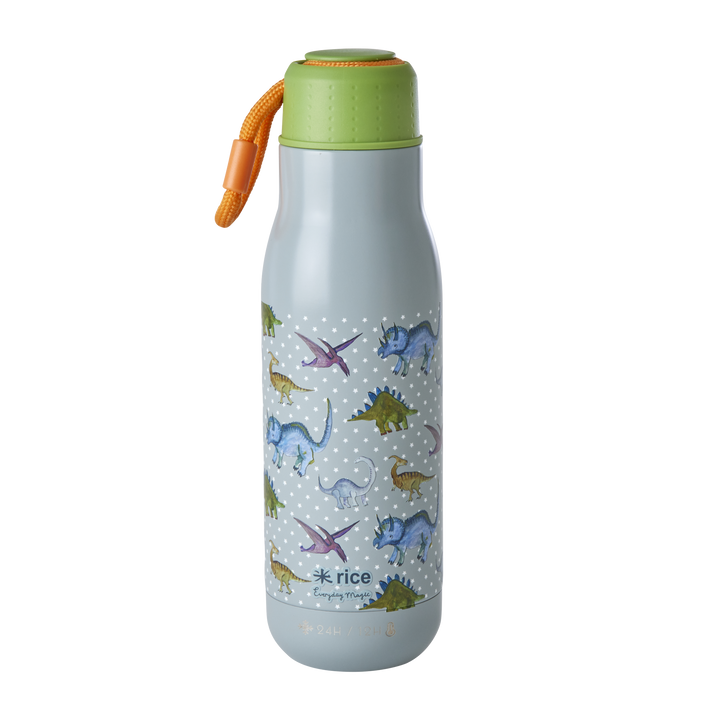 Rostfreie Stahl Flasche New Dino Print, graublau 