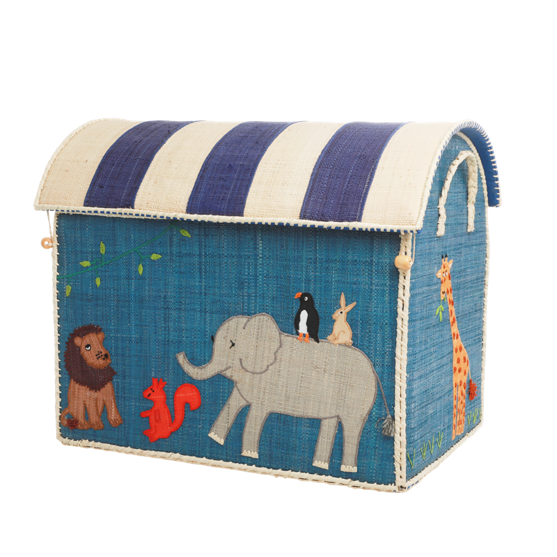RICE Spielzeugkörbe Aufbewahrung Zootiere 3er Set, blau 
