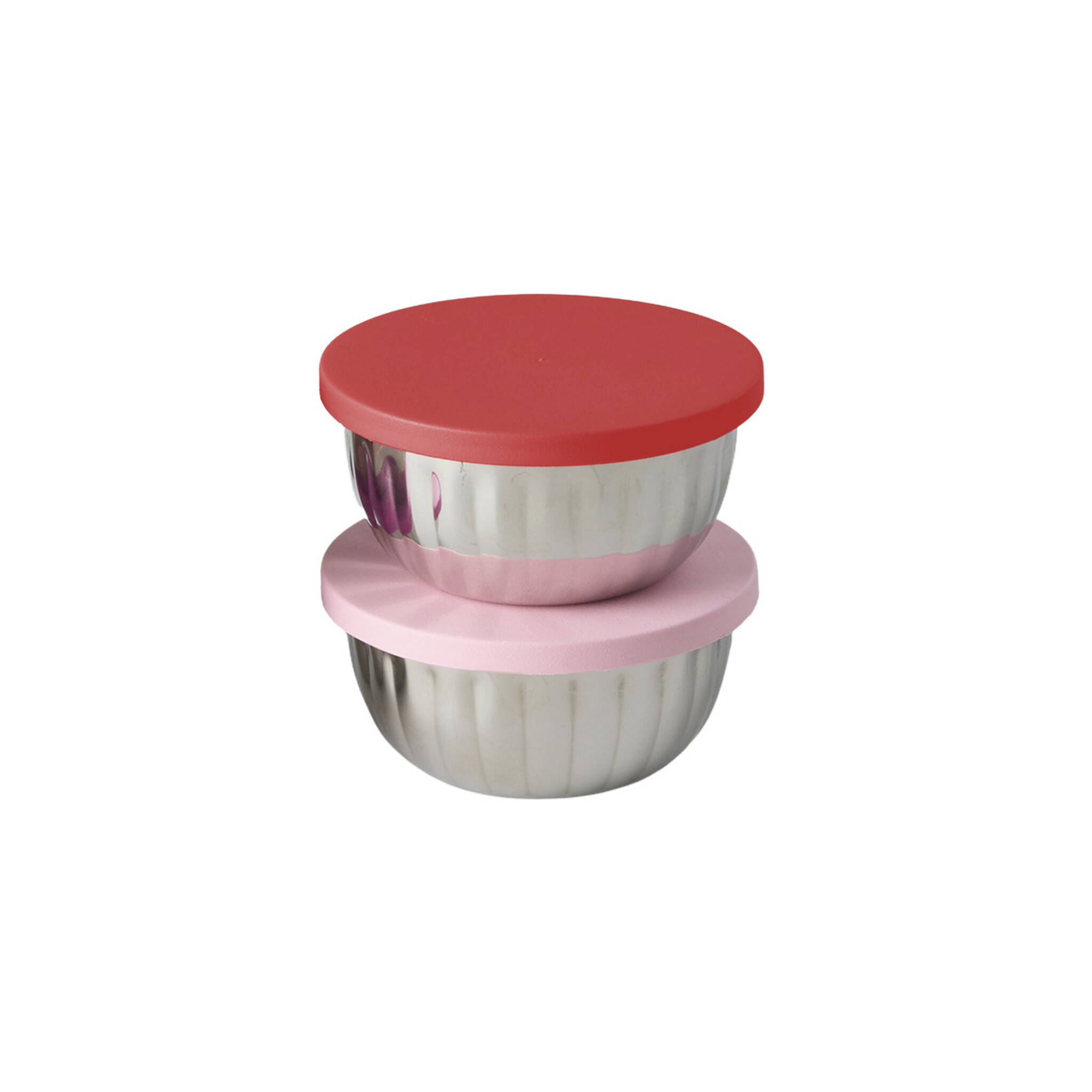 Kleine Edelstahl-Schale mit Deckel, 150 ml, 2er-Set, rot 