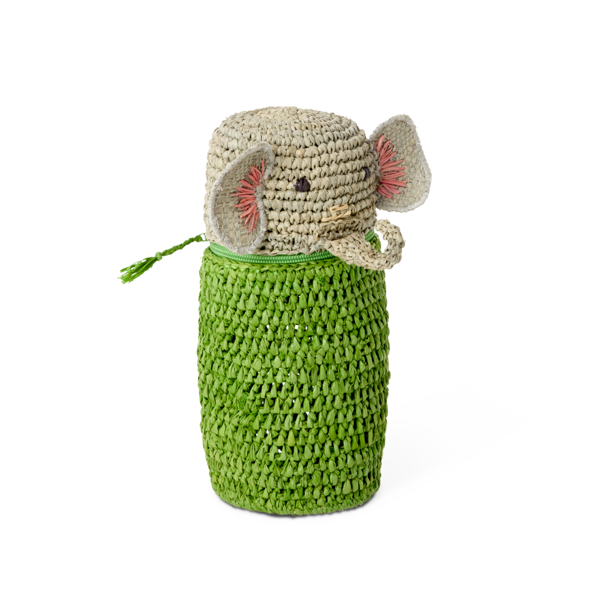 Stifttasche, Federtasche, Stifthalter Raffia, grün Ø 7 cm, L:17 cm