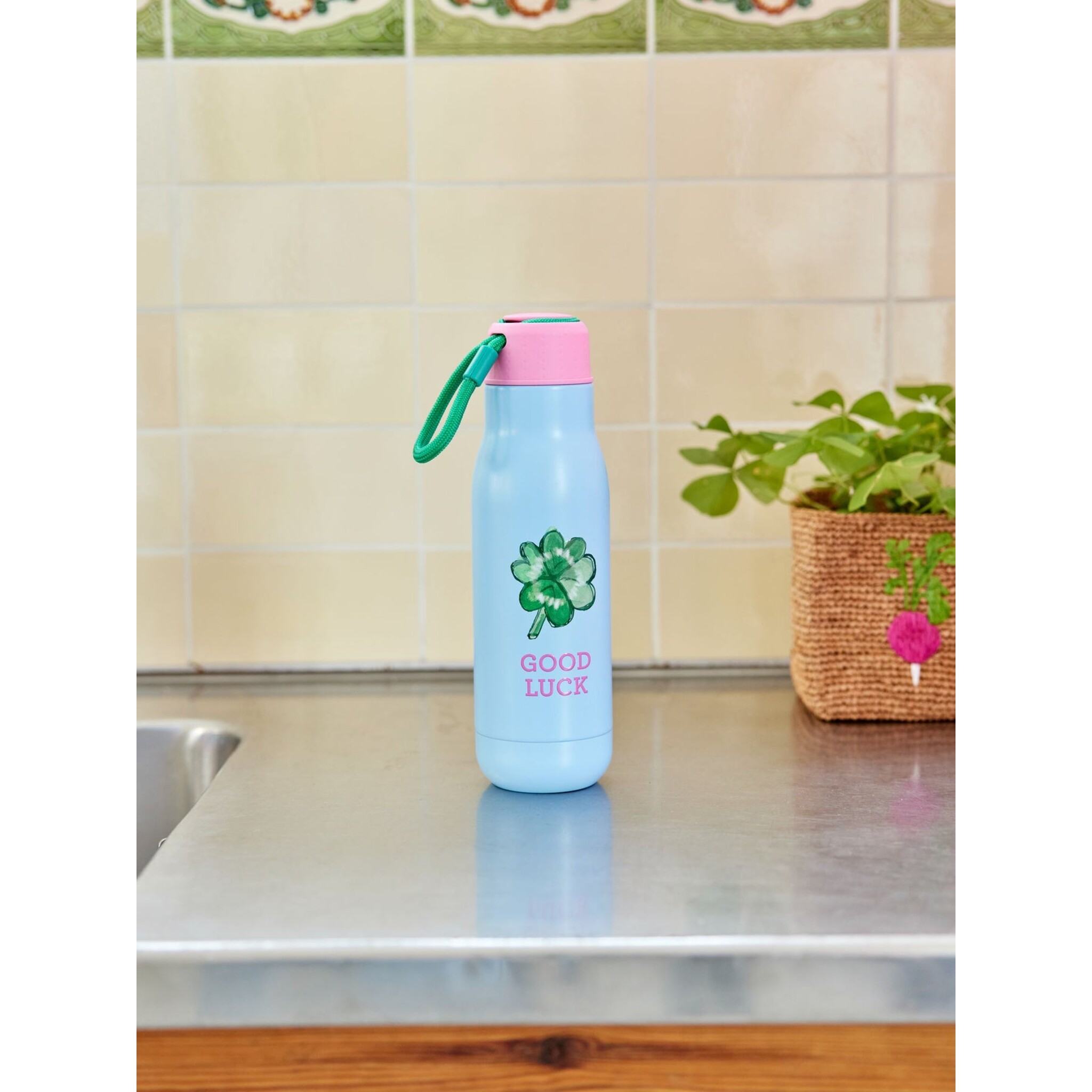 Thermosflasche Good Luck, hellblau 