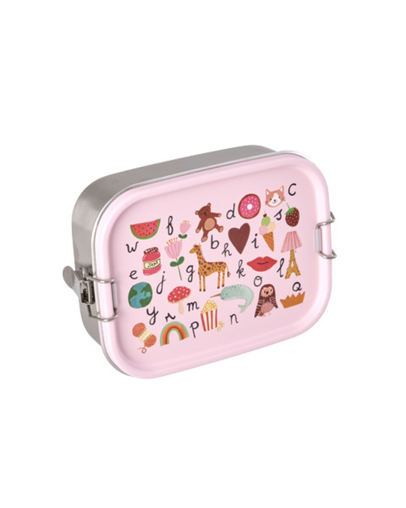RICE KLEINE Brotdose Edelstahl mit Trennwand ABC, pink 