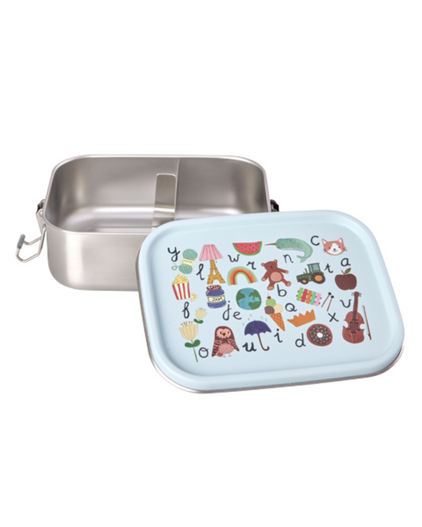 RICE KLEINE Brotdose Edelstahl mit Trennwand ABC, blau 