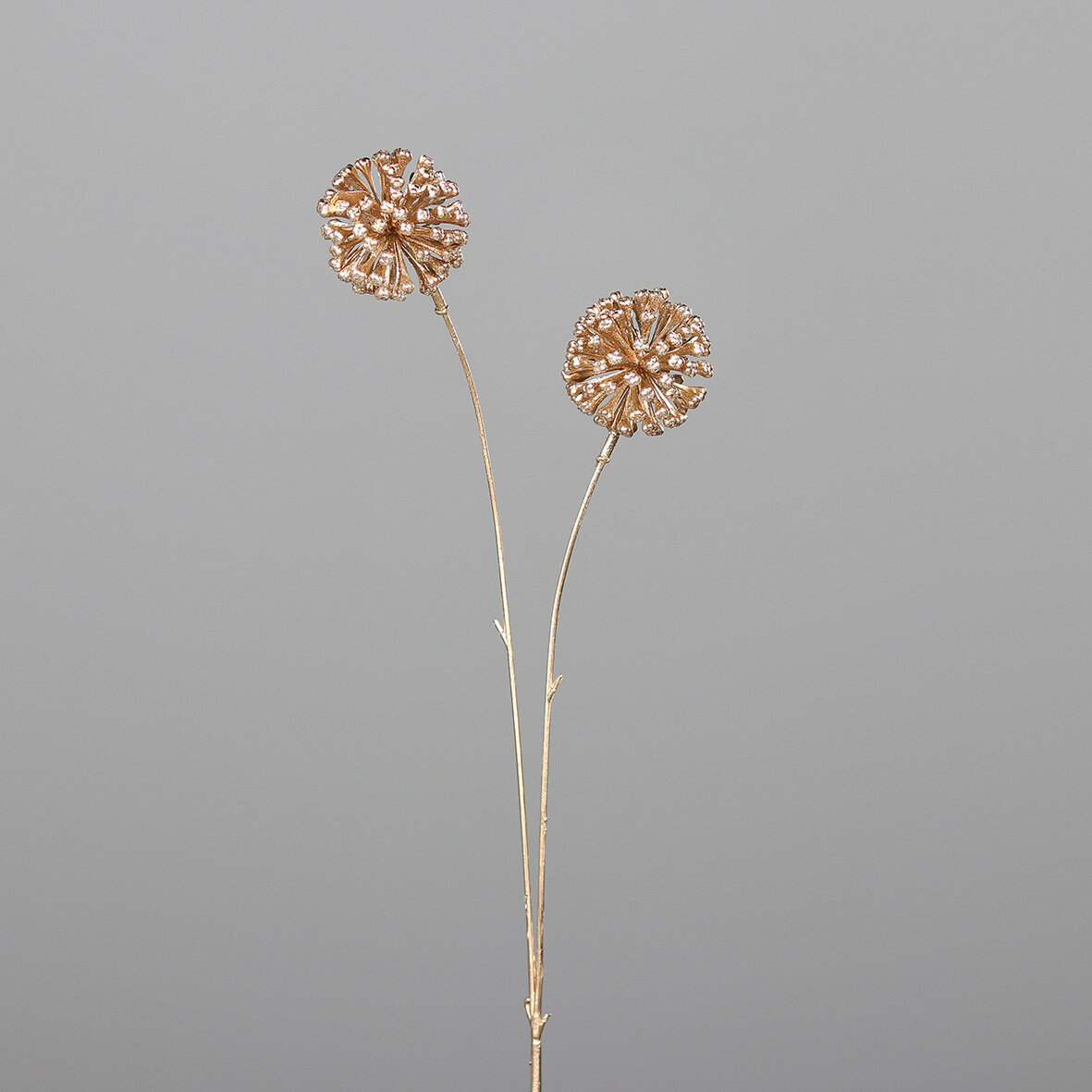 Künstlicher Dekozweig, Fruchtstand mit 2 Blüten, gold 50 cm