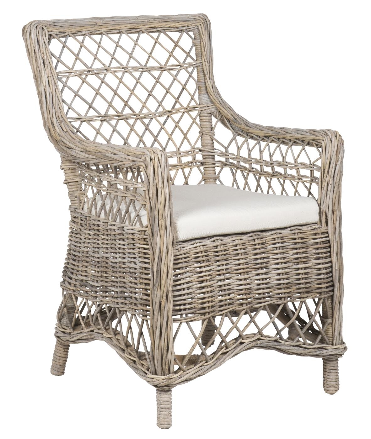 Stuhl aus Rattan mit Kissen, grau 