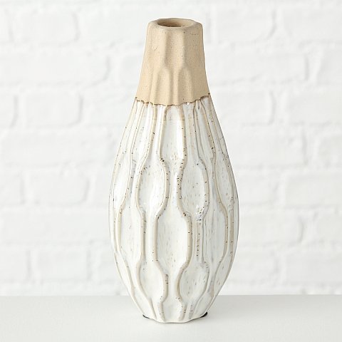 Vase Malia aus Steingut, weiss 25 cm, Ø 10 cm