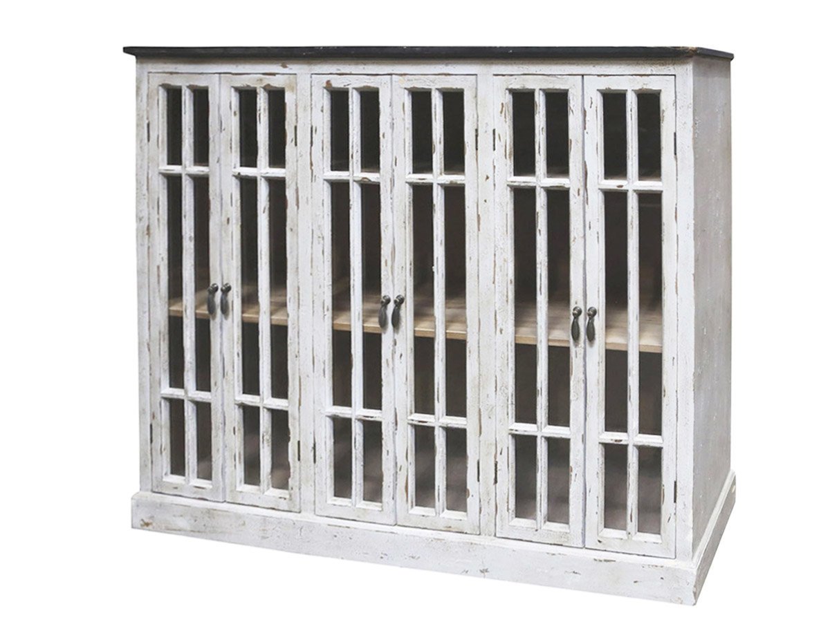 Vitrine mit 6 Türen und schwarzem Top, weiss 
