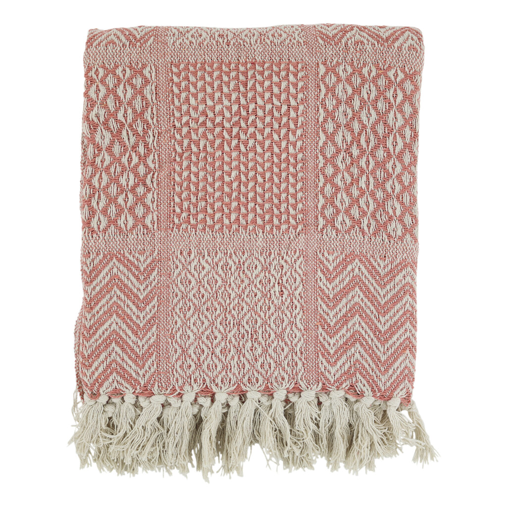 Chic Antique Aix Plaid Decke aus Baumwoll-Garnüberschuss Coral Blush online kaufen bei SKANDEKO