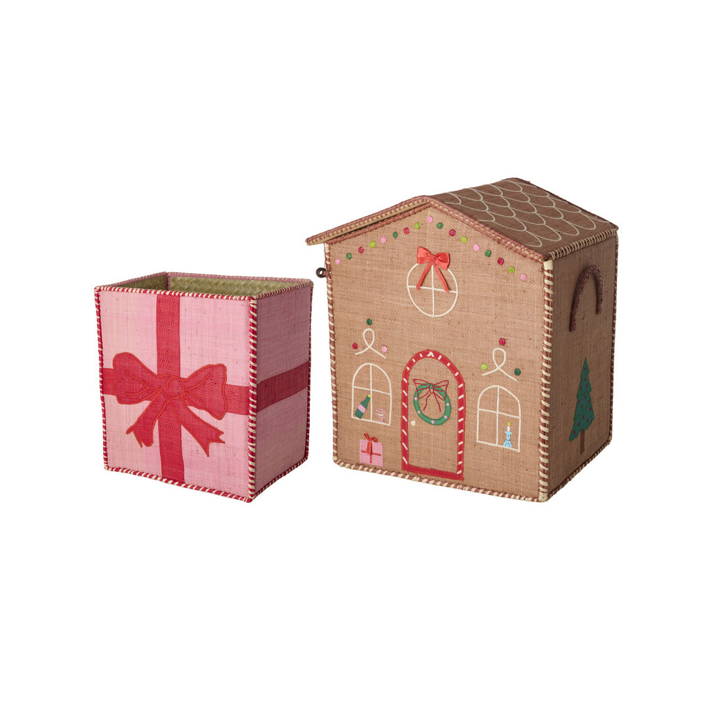 RICE Raffia Aufbewahrung Weihnachtskörbe Lebkuchenhaus &amp; Geschenkbox 2er-Set online kaufen bei SKANDEKO