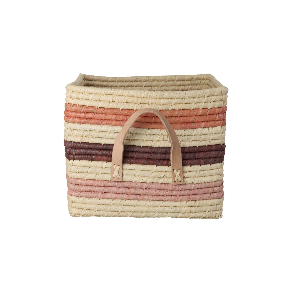 RICE Quadratischer Raffia Korb mit bunten Streifen und Ledergriffen online kaufen bei SKANDEKO