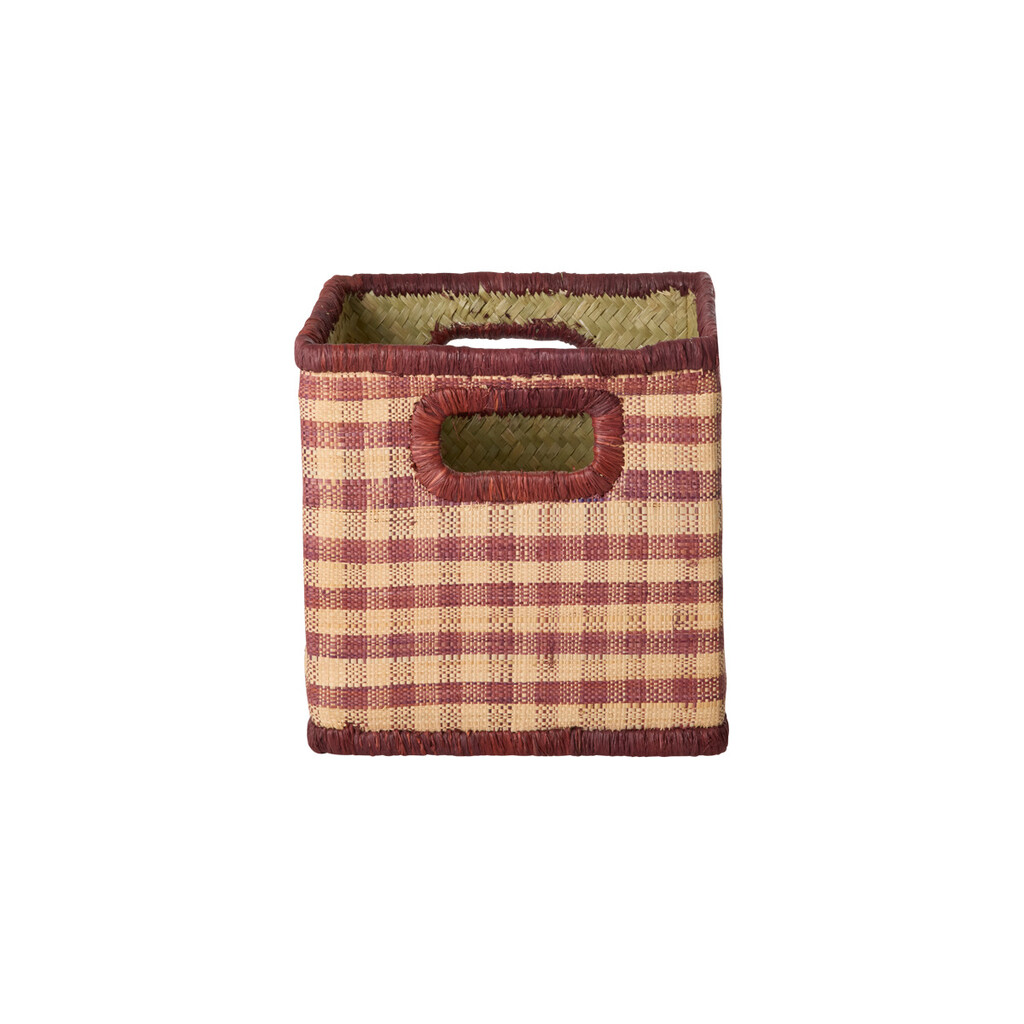 Quadratischer Raffia Korb mit braunen Karos