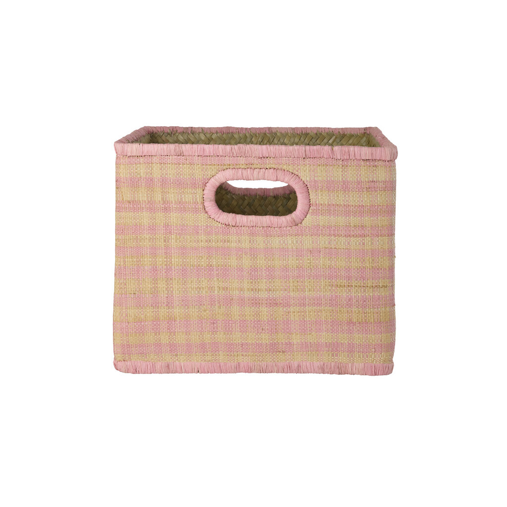 RICE Quadratischer Raffia Korb Pink Checks 30x30x25 online kaufen bei SKANDEKO
