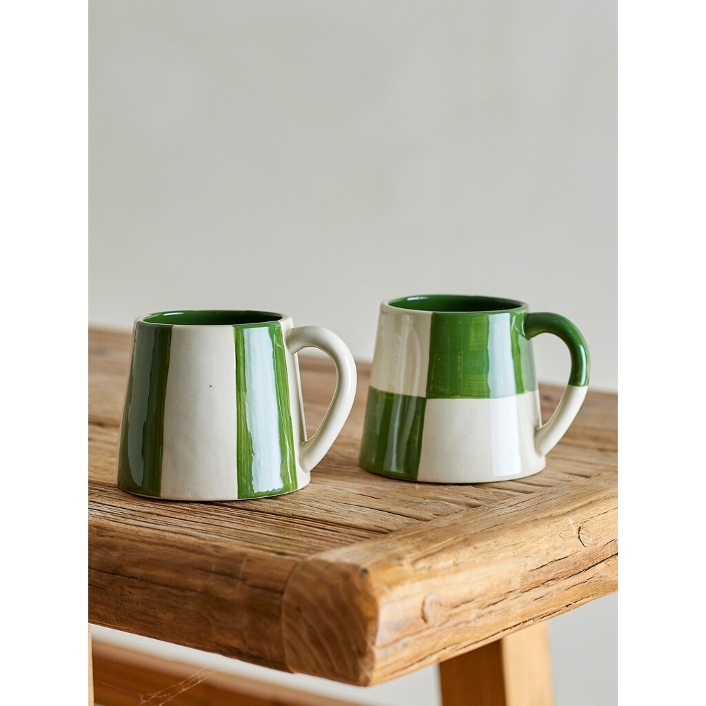 Bloomingville Floki Becher Grün aus Steingut – Handbemaltes 4er Set