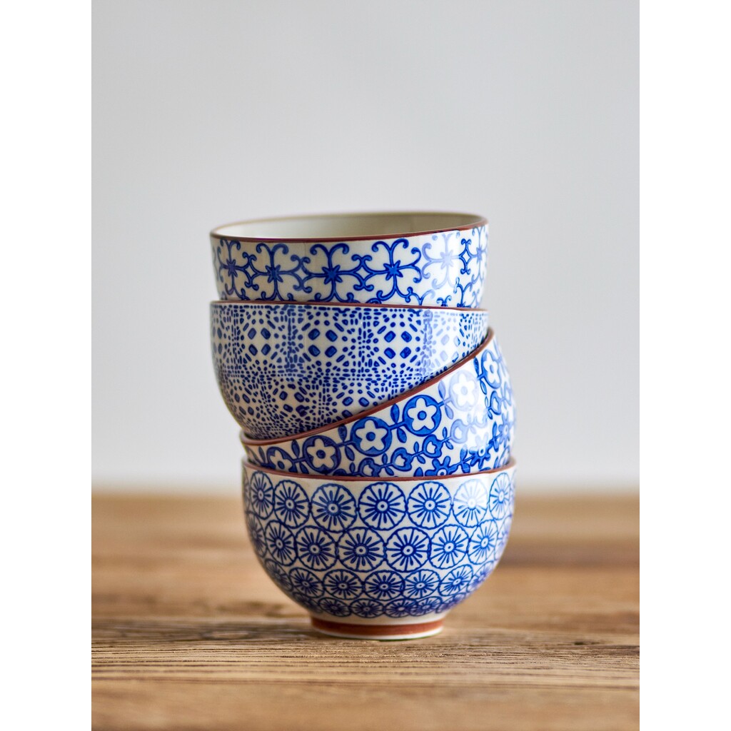 Bloomingville Karine Schale aus Steingut, Blau, 4er-Set