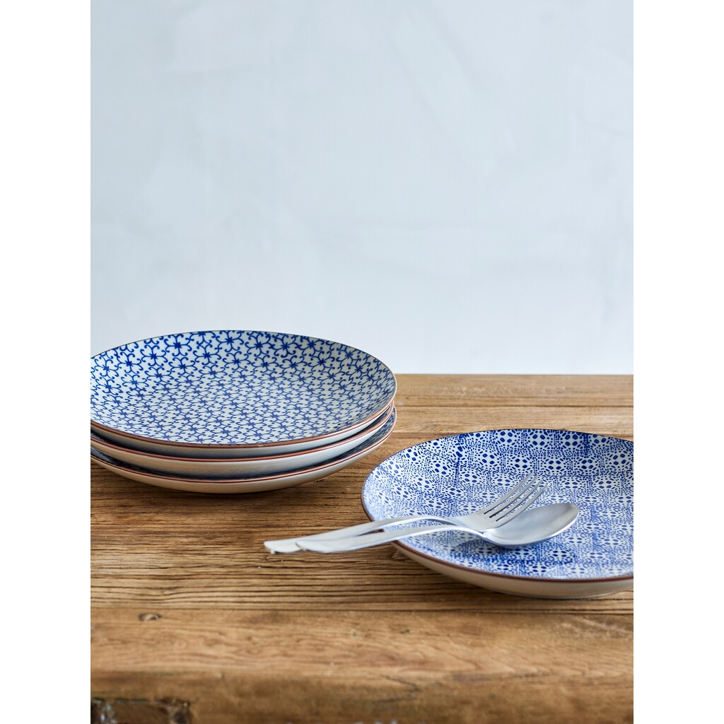 Bloomingville Karine Speiseteller-Set, Blau - Ø 25 cm - 4er-Set