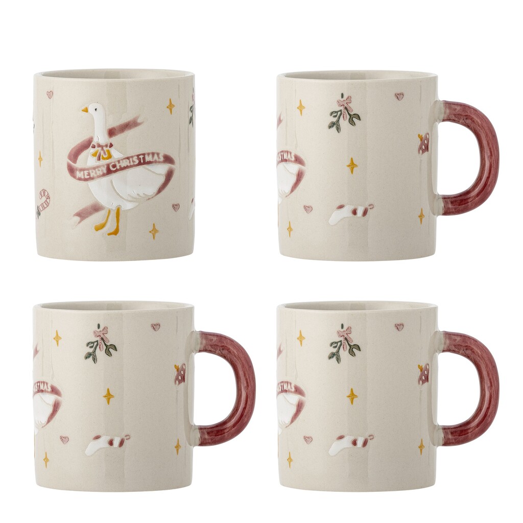 Bloomingville Steingut-Becher Mary 4er-Set Weihnachten 295 ml online kaufen bei SKANDEKO