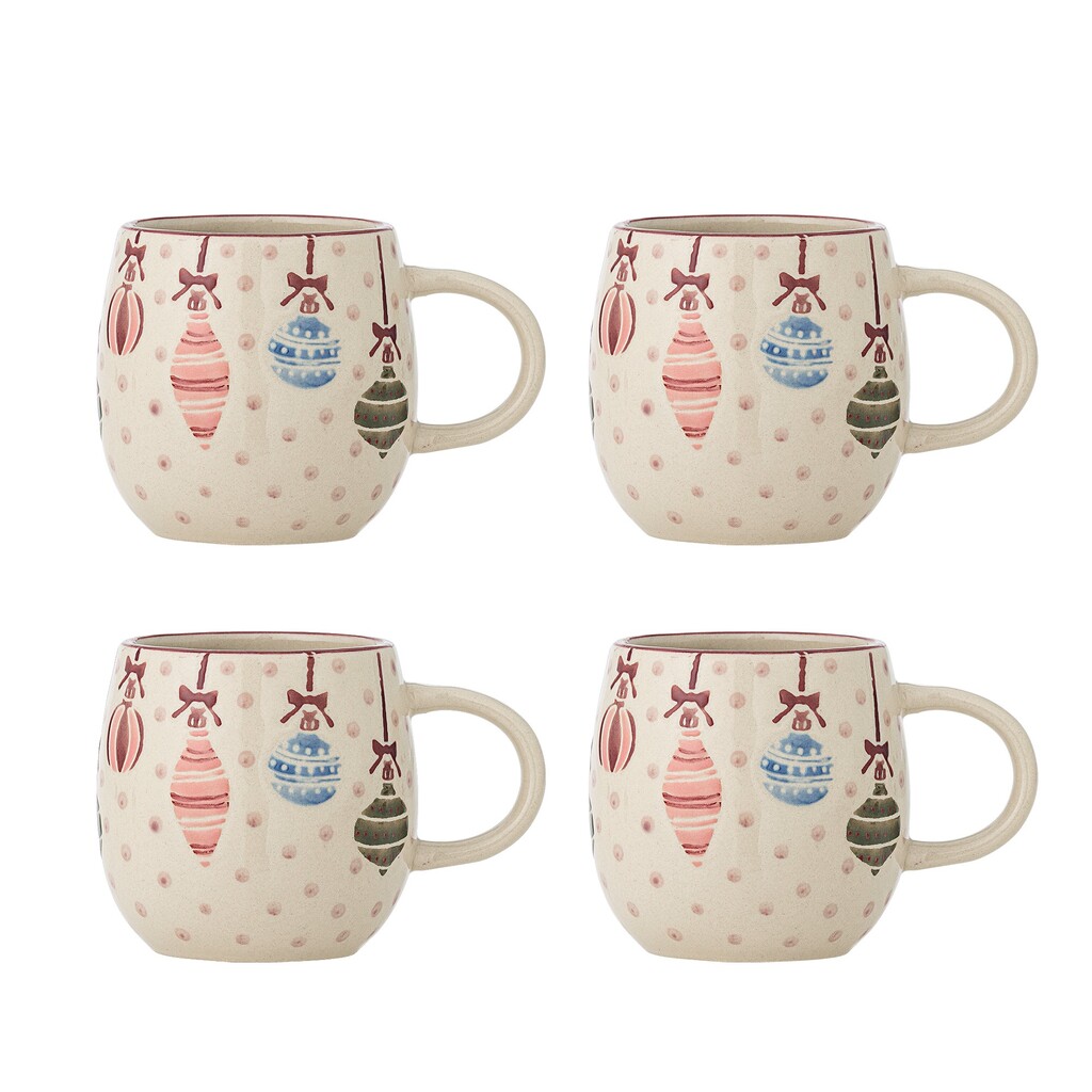 Bloomingville Steingut-Becher Ornamentia Weihnachten 300 ml (4er-Set) online kaufen bei SKANDEKO