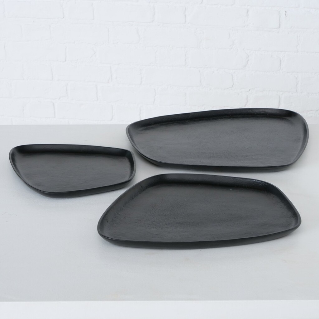 Boltze Tablett Marlisa 3-teiliges Set Schwarz Matt