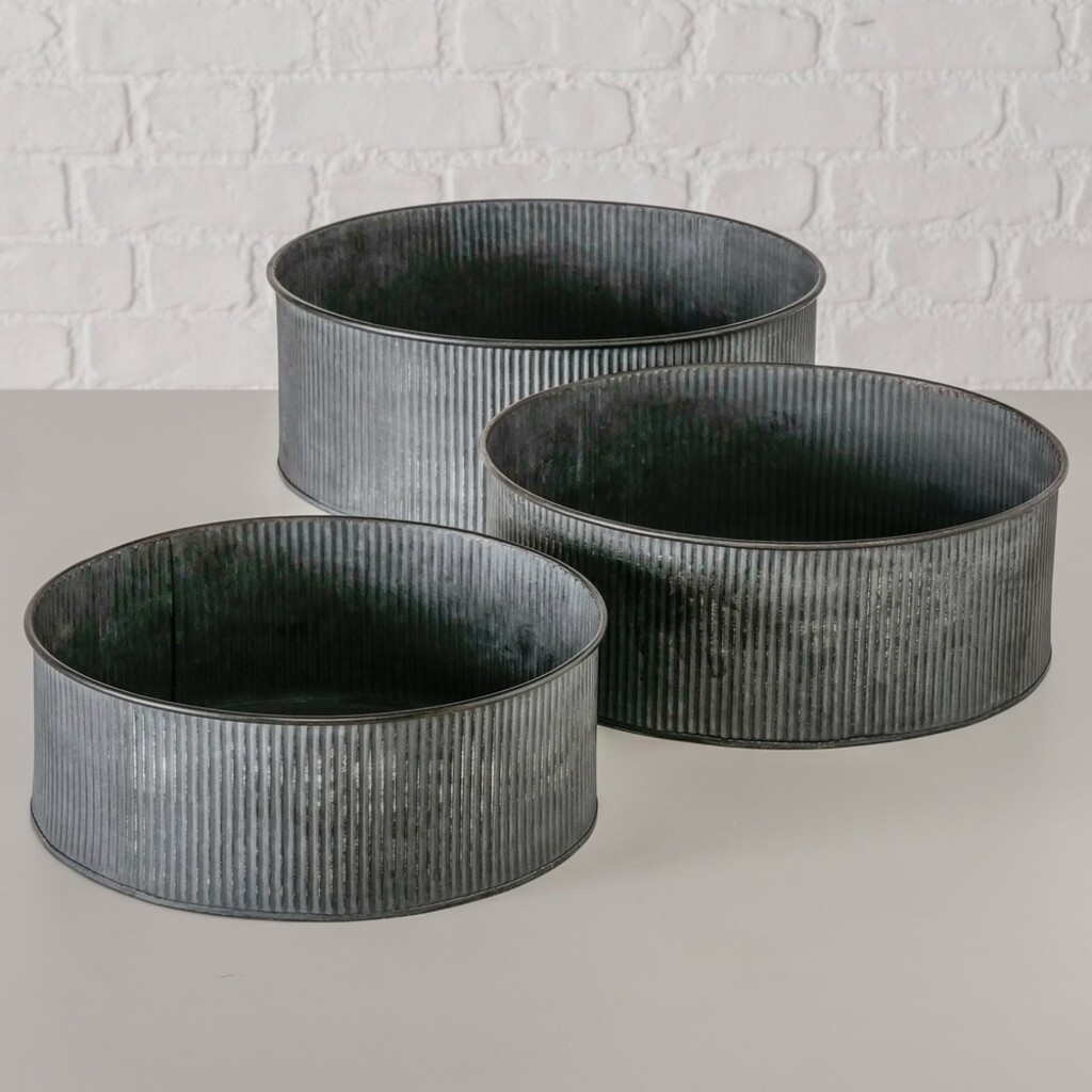 Metall Übertopf Bionda flach, 3er Set