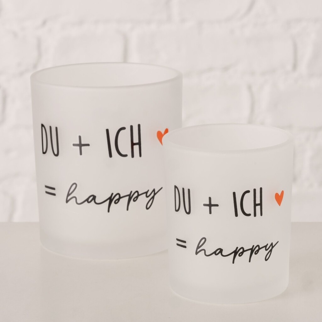 Windlicht Heartful aus Glas schwarz weiß 2er Set