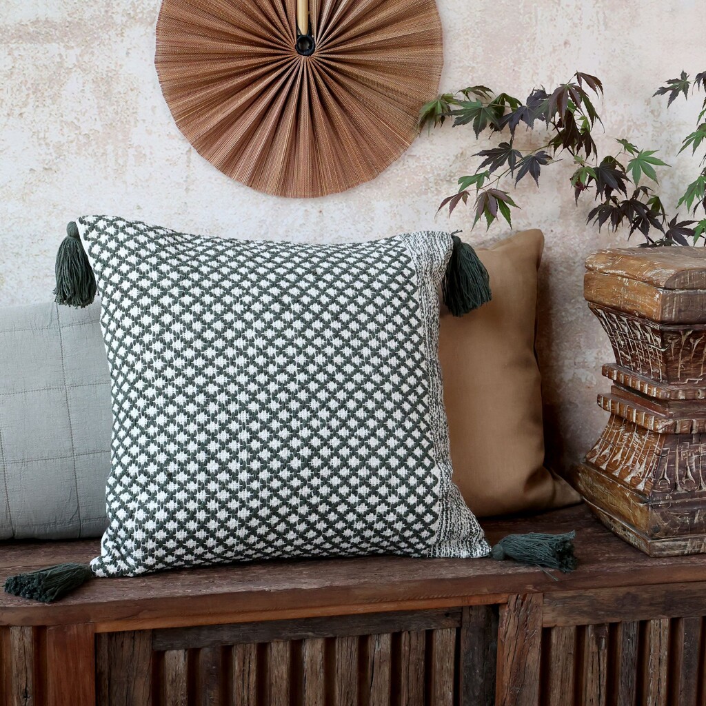 Chic Antique Aix Kissenbezug mit Quasten Karriert online kaufen bei SKANDEKO (Ansicht 2)