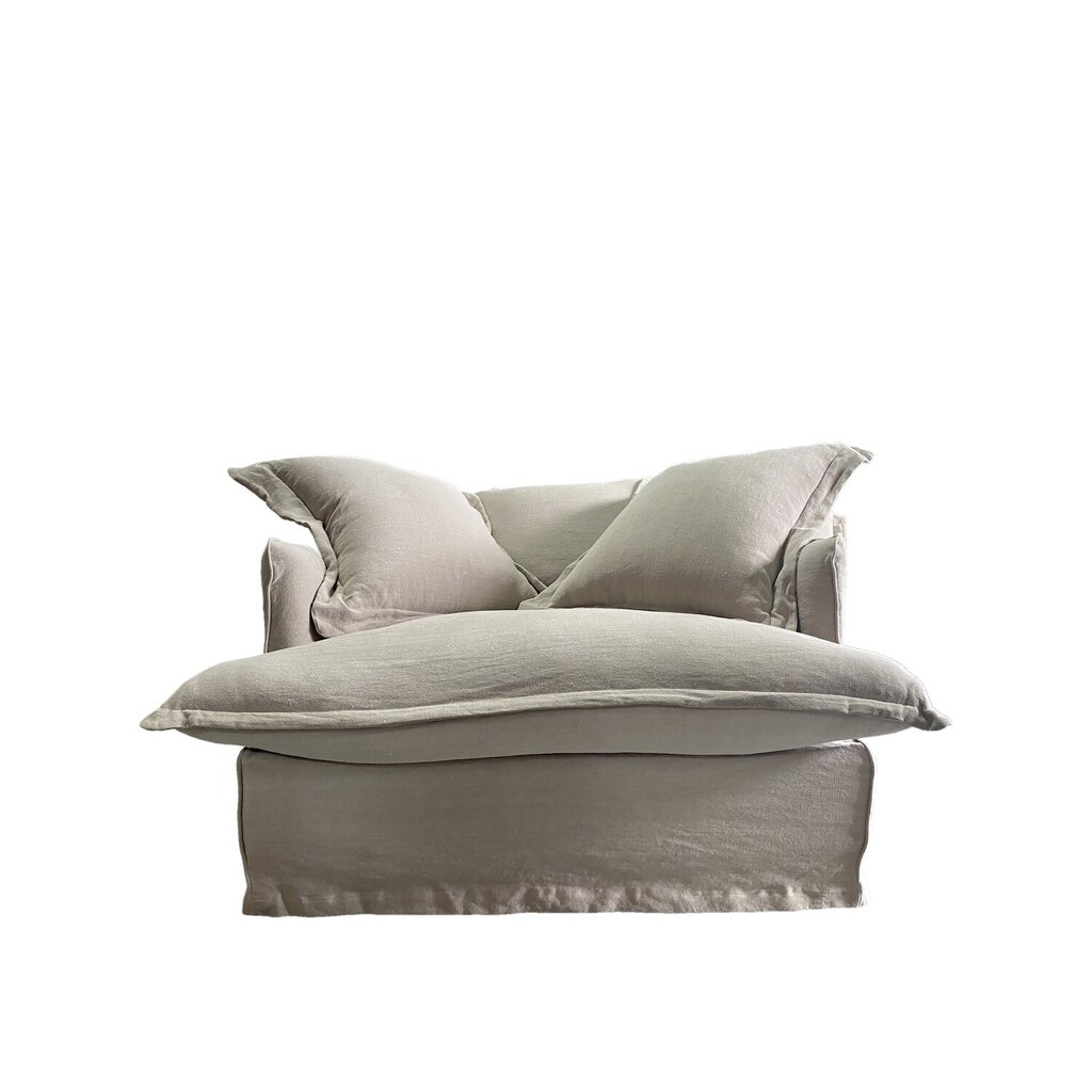 Alter französischer Sessel aus Leinen mit 3 Kissen | Chic Antique