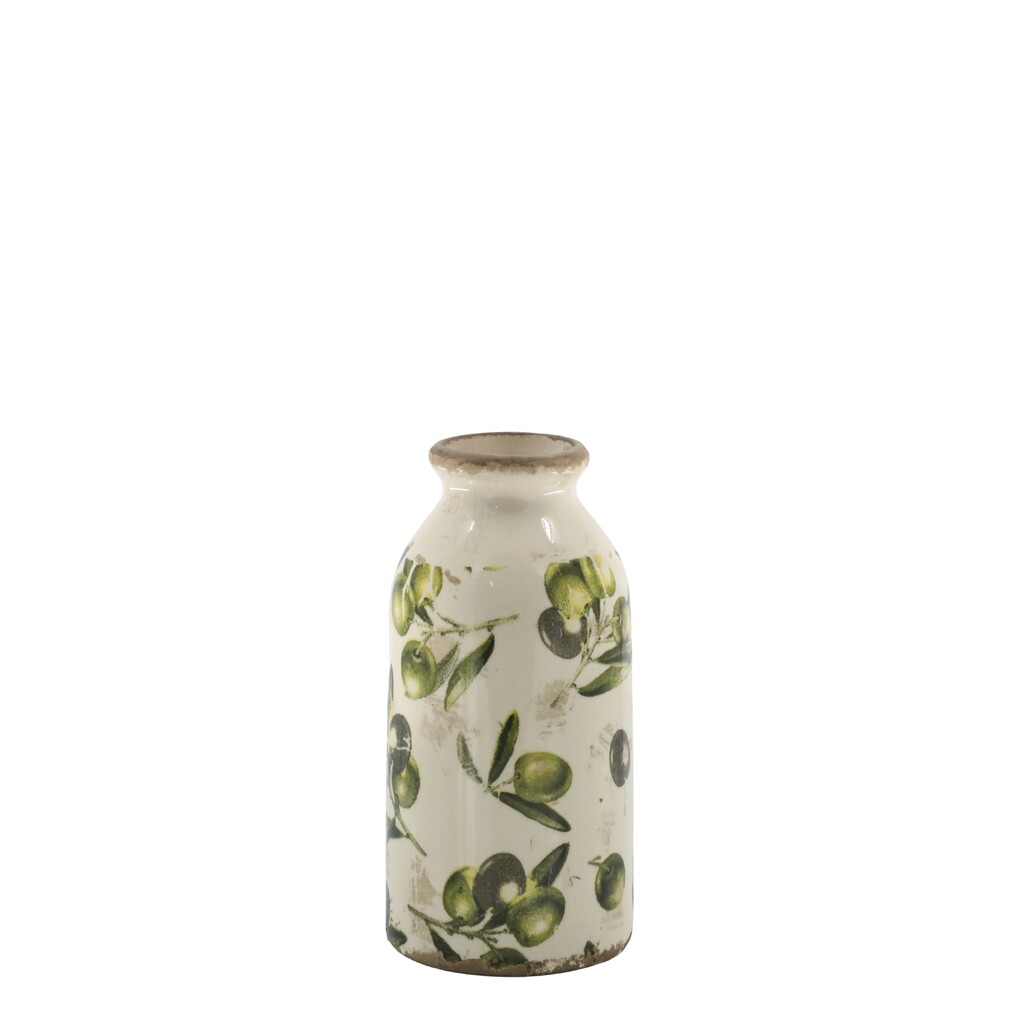 Deko Flasche Olive mit Olivenmuster